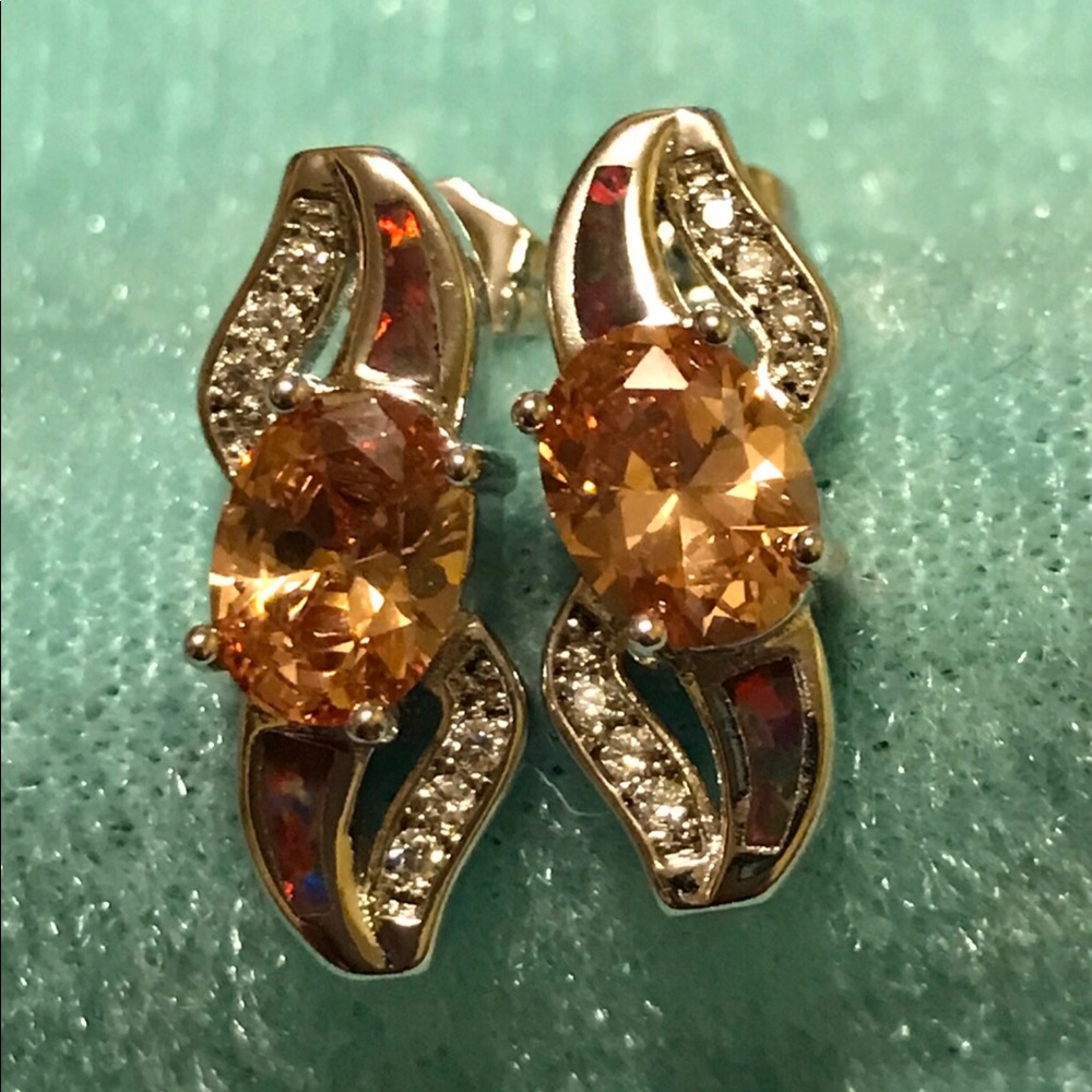Orange Fire Opal Stud Earrings - image 4